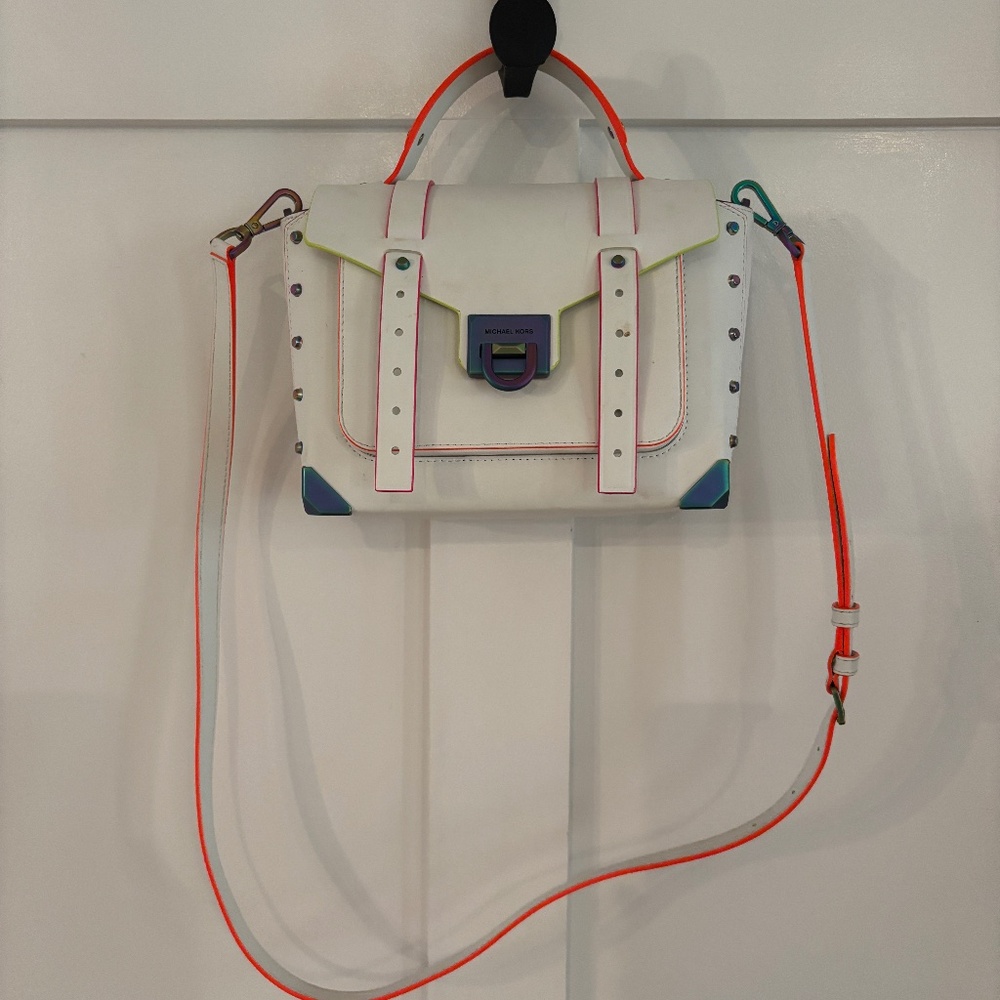 Michael Koss white bag with neon trim
